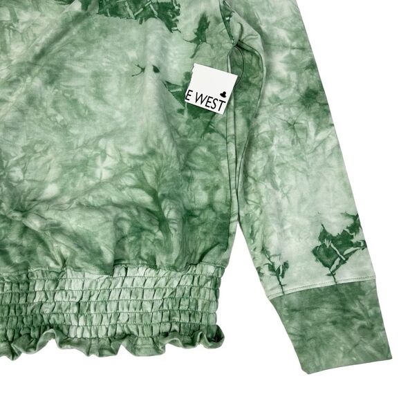 NEW Nine West Tie Dye Green Pullover Smocked Hem Sweatshirt Women’s Medium - Picture 6 of 10